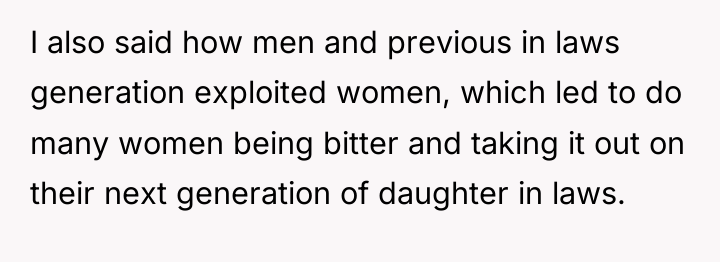 I also said how men and previous in laws generation...