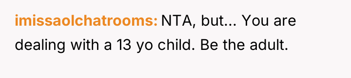 imissaolchatrooms NTA, but... You are dealing with a 13 yo...