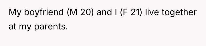 My boyfriend (M 20) and I (F 21) live together...