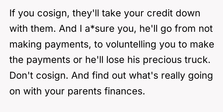 If you cosign, they'll take your credit down with them....