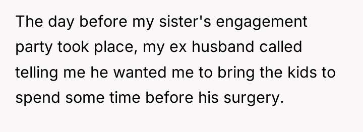 The day before my sister's engagement party took place, my...