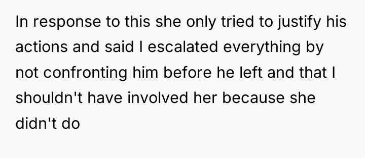 In response to this she only tried to justify his...