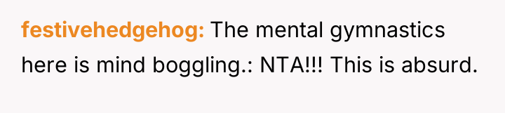 festivehedgehog The mental gymnastics here is mind boggling.: NTA!!! This...