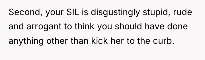Second, your SIL is disgustingly stupid, rude and arrogant to...