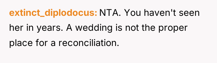 extinct_diplodocus NTA. You haven't seen her in years. A wedding...