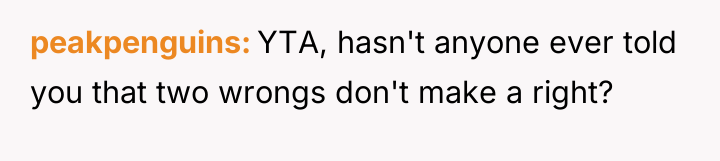 peakpenguins YTA, hasn't anyone ever told you that two wrongs...