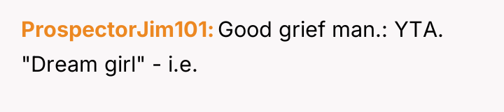 ProspectorJim101 Good grief man.: YTA. "Dream girl" - i.e.