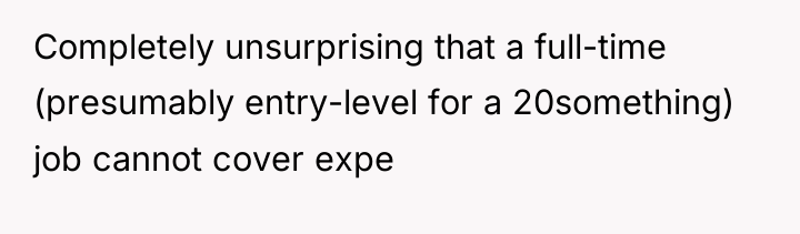 Completely unsurprising that a full-time (presumably entry-level for a 20something)...