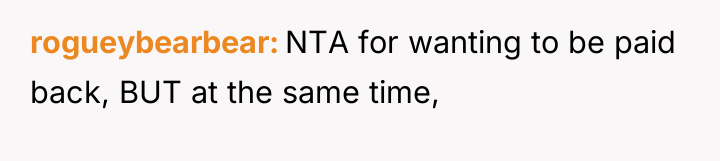 rogueybearbear NTA for wanting to be paid back, BUT at...