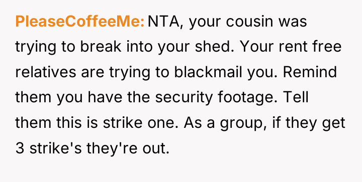 PleaseCoffeeMe NTA, your cousin was trying to break into your...