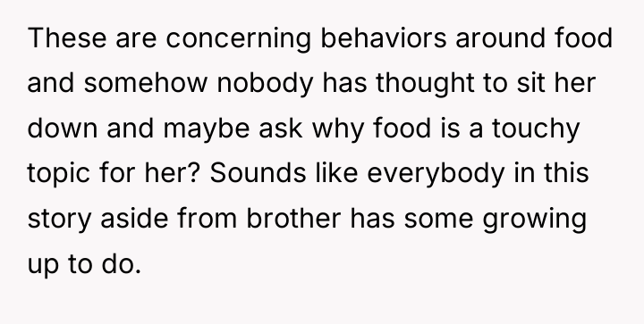 These are concerning behaviors around food and somehow nobody has...