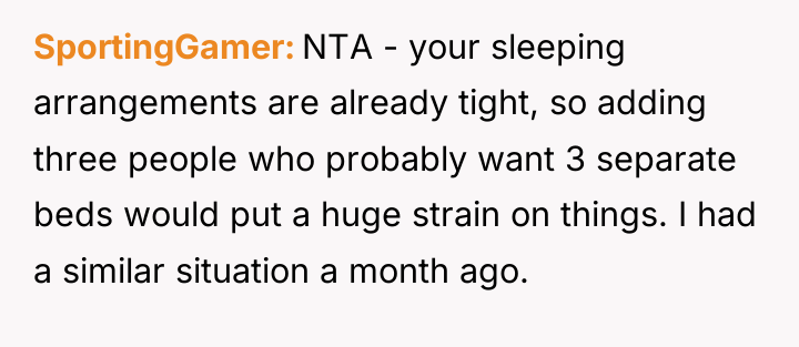 SportingGamer NTA - your sleeping arrangements are already tight, so...