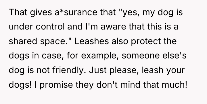 That gives a*surance that "yes, my dog is under control...