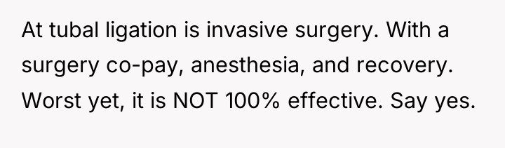 At tubal ligation is invasive surgery. With a surgery co-pay,...