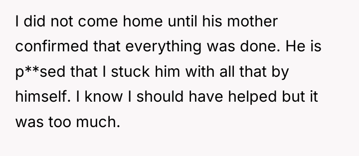 I did not come home until his mother confirmed that...