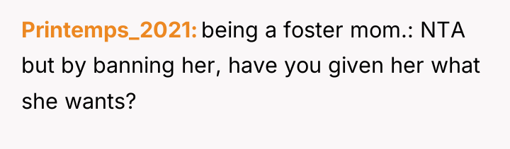Printemps_2021 being a foster mom.: NTA but by banning her,...