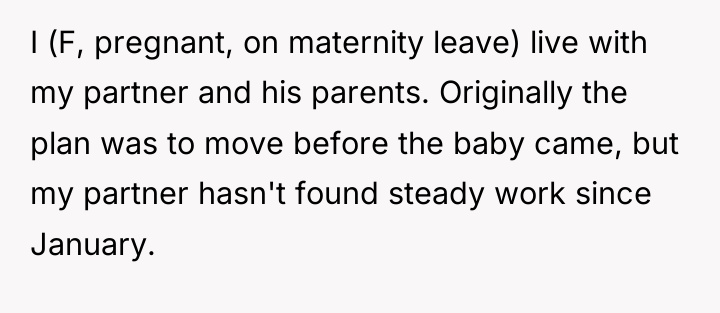 I (F, pregnant, on maternity leave) live with my partner...