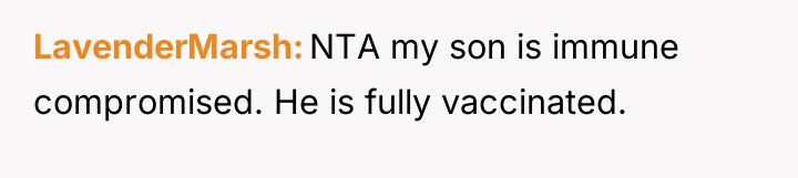 LavenderMarsh NTA my son is immune compromised. He is fully...