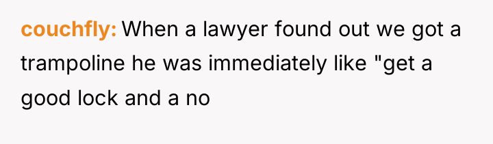 couchfly When a lawyer found out we got a trampoline...
