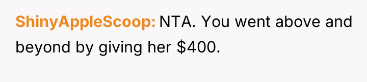 ShinyAppleScoop NTA. You went above and beyond by giving her...