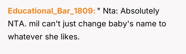 Educational_Bar_1809 " Nta: Absolutely NTA. mil can't just change baby's...