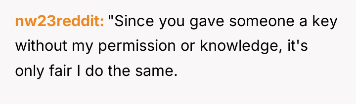 nw23reddit "Since you gave someone a key without my permission...