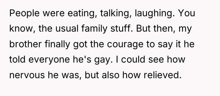 People were eating, talking, laughing. You know, the usual family...