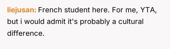 liejusan French student here. For me, YTA, but i would...