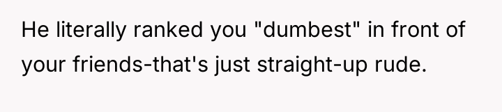 He literally ranked you "dumbest" in front of your friends-that's...