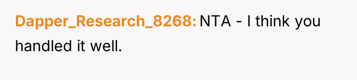 Dapper_Research_8268 NTA - I think you handled it well.