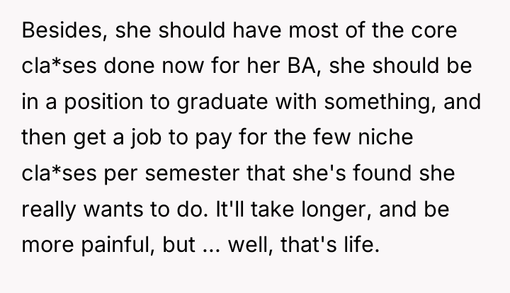 Besides, she should have most of the core cla*ses done...