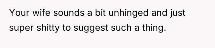 Your wife sounds a bit unhinged and just super shitty...
