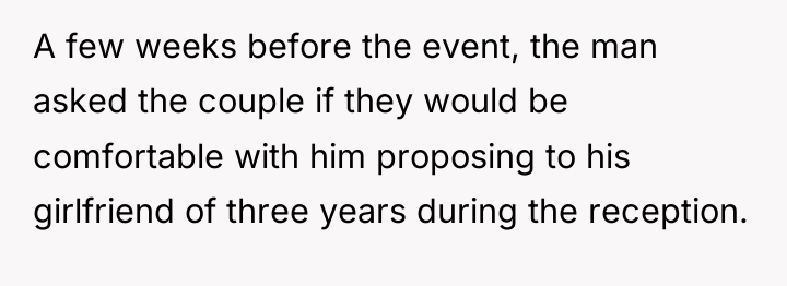 A few weeks before the event, the man asked the...