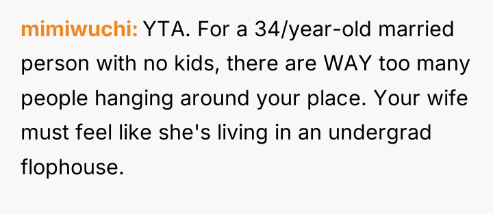 mimiwuchi YTA. For a 34/year-old married person with no kids,...