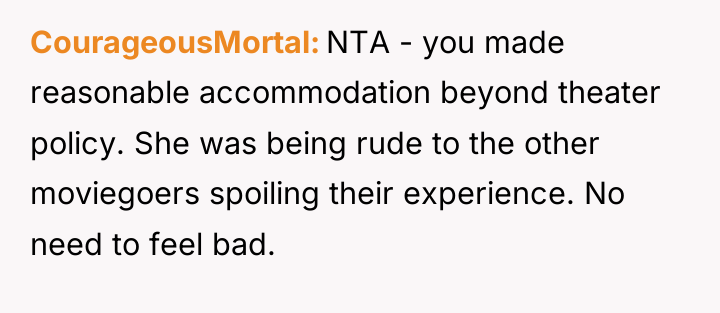 CourageousMortal NTA - you made reasonable accommodation beyond theater policy....