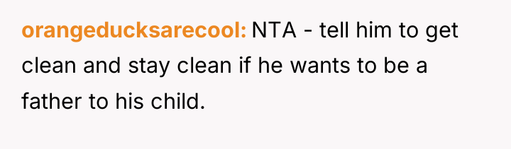 orangeducksarecool NTA - tell him to get clean and stay...