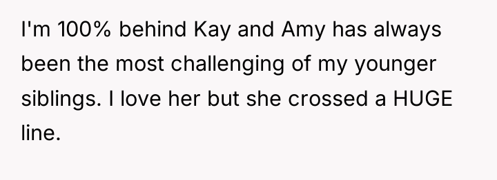 I'm 100% behind Kay and Amy has always been the...