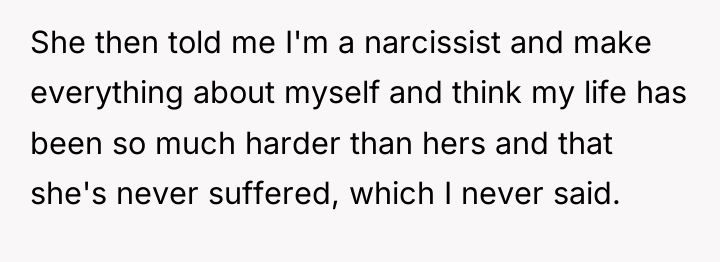 She then told me I'm a narcissist and make everything...