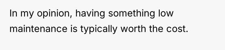 In my opinion, having something low maintenance is typically worth...
