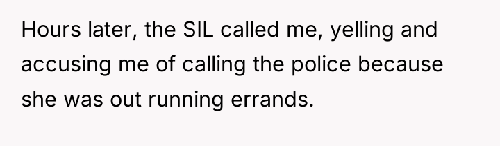 Hours later, the SIL called me, yelling and accusing me...