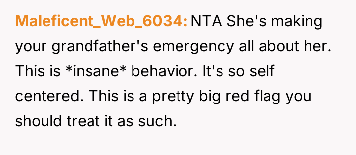 Maleficent_Web_6034 NTA She's making your grandfather's emergency all about her....