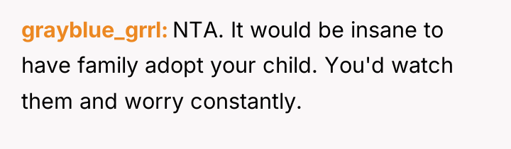 grayblue_grrl NTA. It would be insane to have family adopt...