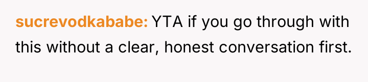 sucrevodkababe YTA if you go through with this without a...