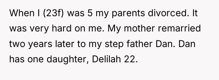 When I (23f) was 5 my parents divorced. It was...