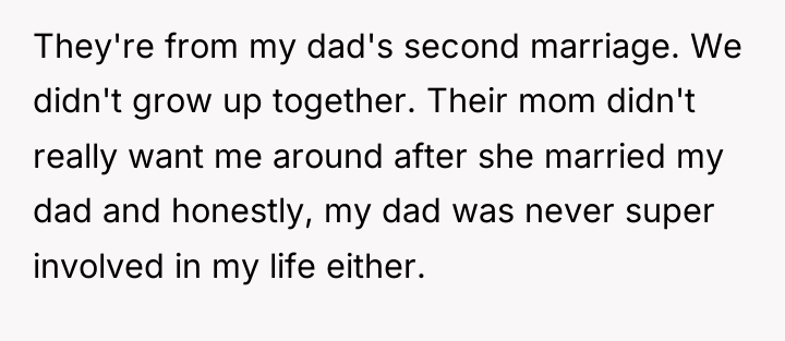 They're from my dad's second marriage. We didn't grow up...