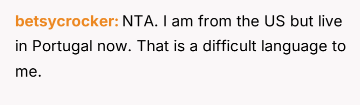 betsycrocker NTA. I am from the US but live in...