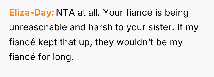 Eliza-Day NTA at all. Your fiancé is being unreasonable and...
