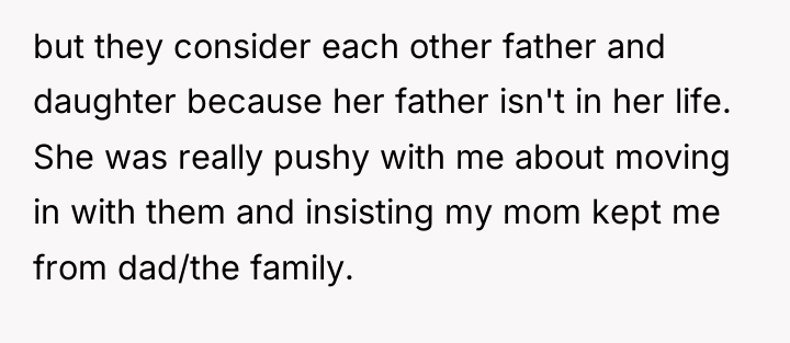 but they consider each other father and daughter because her...