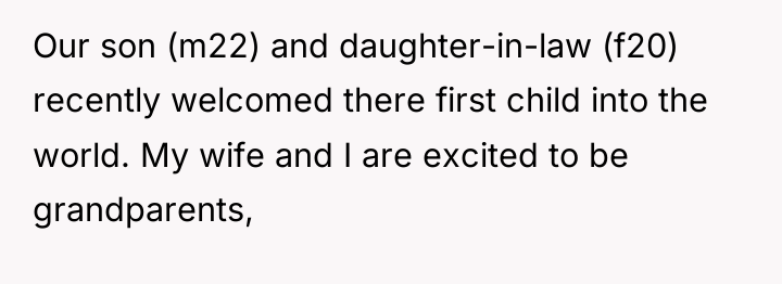 Our son (m22) and daughter-in-law (f20) recently welcomed there first...