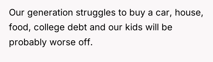 Our generation struggles to buy a car, house, food, college...